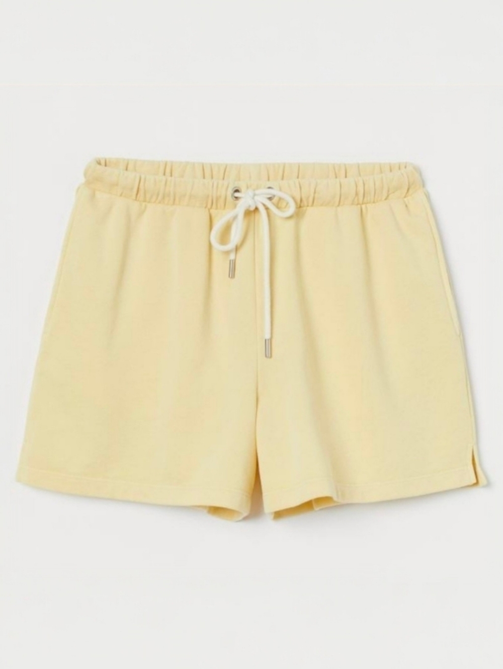 H&M Women's Sweat Shorts Powder Yellow Cotton Blend Tie Waistband XL
